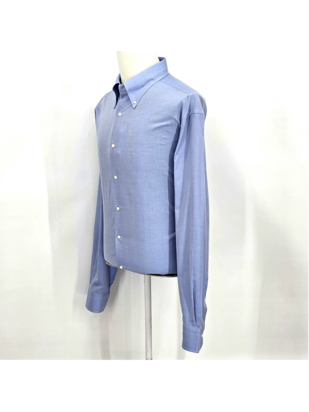 Quiet Luxury Fray Dress Shirt Mens 2XL Blue Herringbone Italian Button Down - Picture 2 of 16